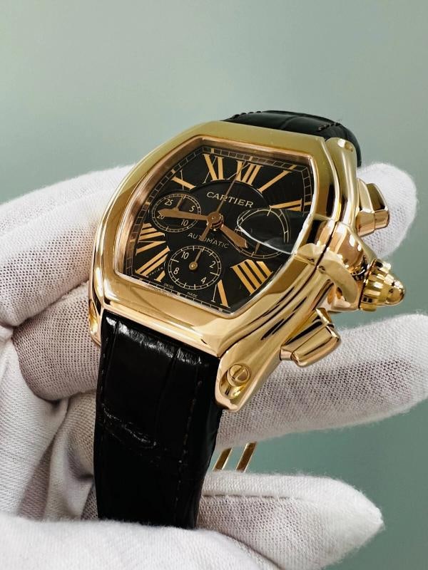 Cartier Ref 2848 Roadster Chronograph XL 18K Rose Gold Leather Strap Box Paper - 5
