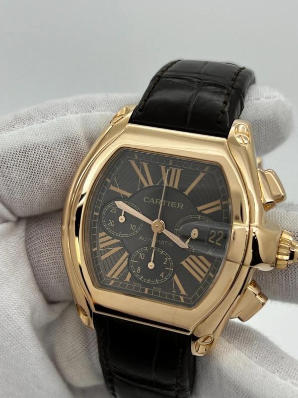 Cartier Ref 2848 Roadster Chronograph XL 18K Rose Gold Leather Strap Box Paper - 6