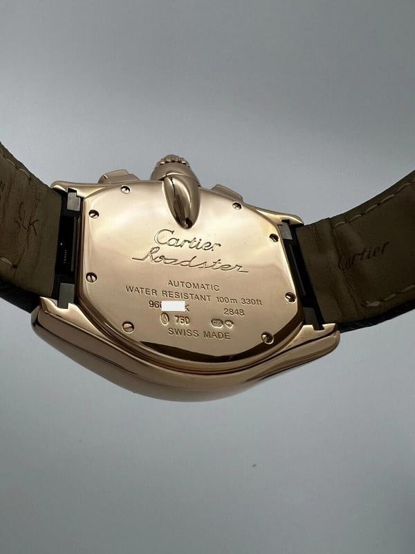 Cartier Ref 2848 Roadster Chronograph XL 18K Rose Gold Leather Strap Box Paper - 7
