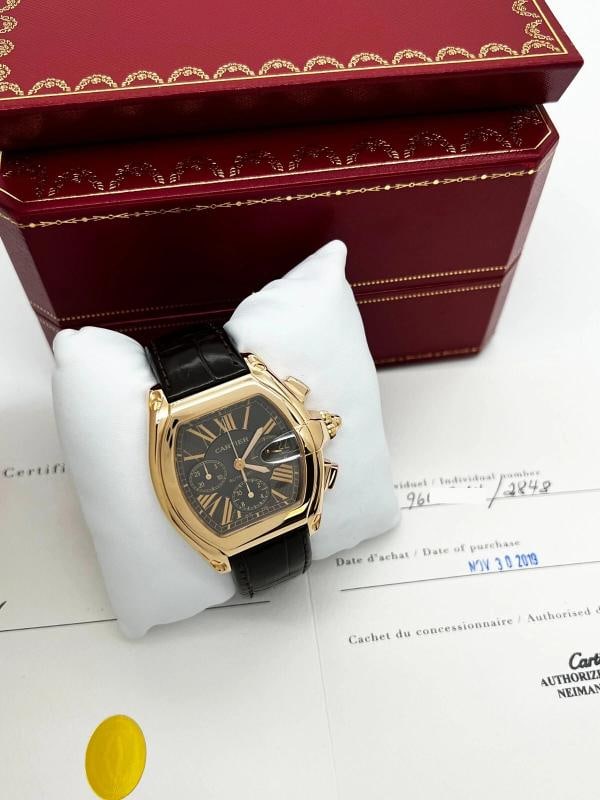 Cartier Ref 2848 Roadster Chronograph XL 18K Rose Gold Leather Strap Box Paper - 8