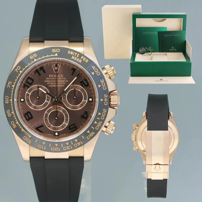 MINT 2014 Rolex Daytona Chocolate Arabic Ceramic 116515 Rose Gold Rubber Watch: Condition: Pre-owned - Excellent,Brand: Rolex,Department: Unisex Adults,Type: Wristwatch,Model: Daytona,Reference Number: 116515LN,With Original Box/Packaging: Yes,With Papers: No,Customized: