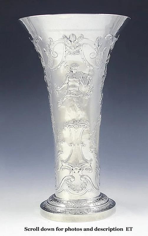Superb c1900 American Sterling Silver Classical Greco-Roman Motif Trumpet Vase (1 of 9)