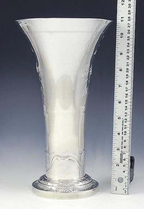 Superb c1900 American Sterling Silver Classical Greco-Roman Motif Trumpet Vase - 4