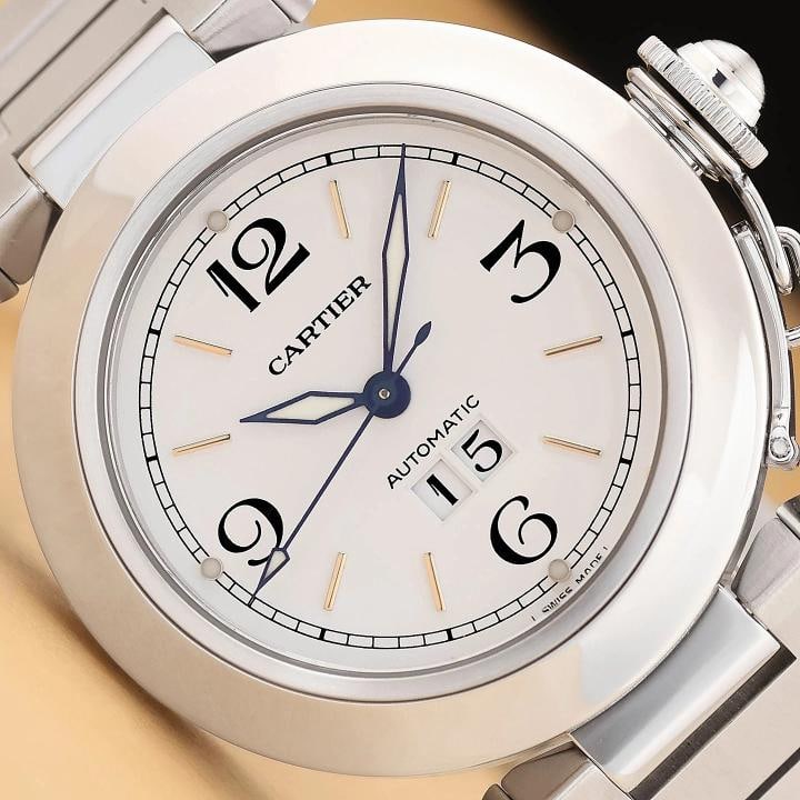 CARTIER UNISEX PASHA C BIG DATE W31044M7 35MM STAINLESS STEEL WATCH: Condition: Pre-owned - Excellent,Bezel Color: Silver,Max Wrist Size: 6.1-6.25 in,Number of Jewels: 21 Jewels,Indices: Arabic Numerals, Stick Indexes,Gender: Unisex,Case Thickness: 9.5 mm,Band/Strap:
