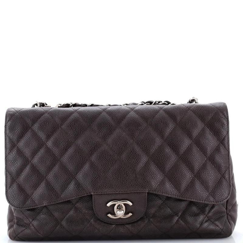 Chanel Classic Single Flap Bag Quilted Caviar Jumbo: Condition: Pre-owned - Fair,Brand: Chanel,Exterior Material: Leather,Style: Shoulder Bags,Exterior Color: Brown,Department: Women,Size: Jumbo