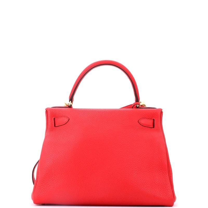 Hermes Kelly Handbag Red Clemence with Gold Hardware 28 - 4