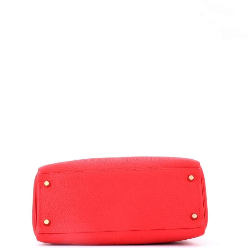Hermes Kelly Handbag Red Clemence with Gold Hardware 28 - 5