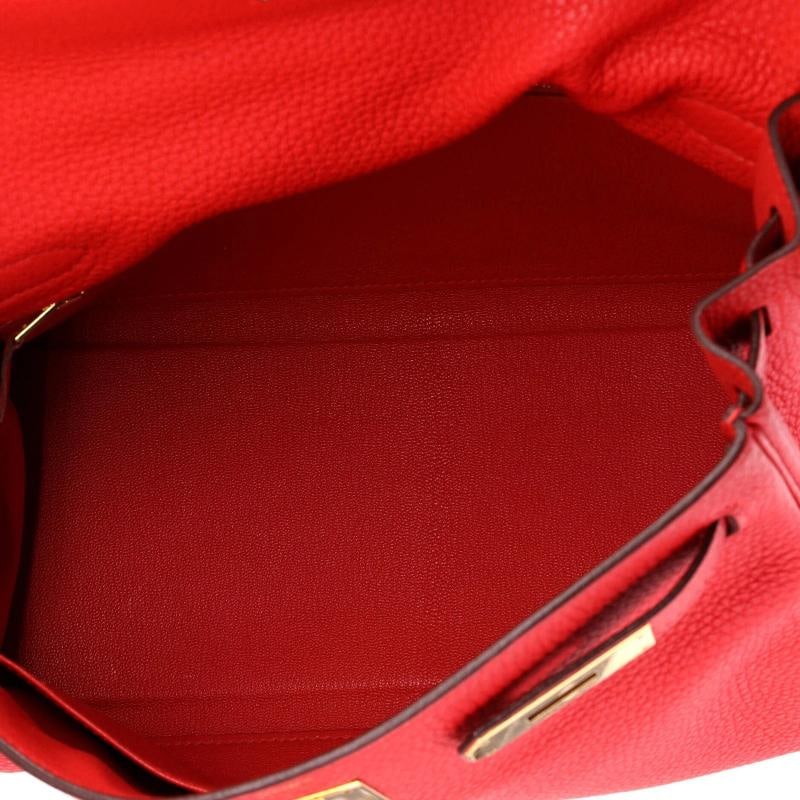 Hermes Kelly Handbag Red Clemence with Gold Hardware 28 - 6