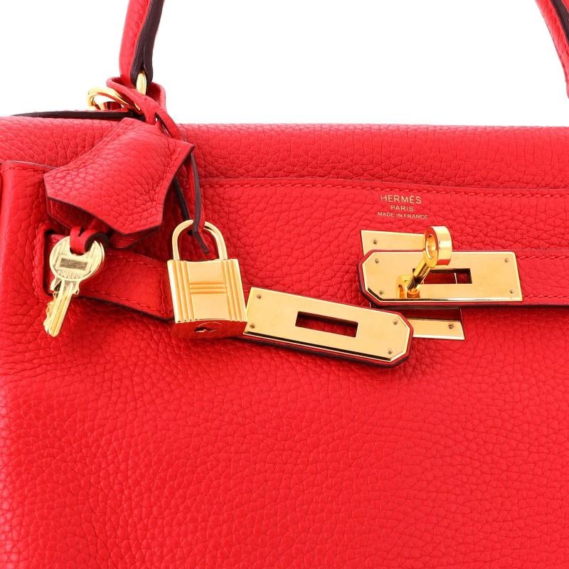 Hermes Kelly Handbag Red Clemence with Gold Hardware 28 - 7