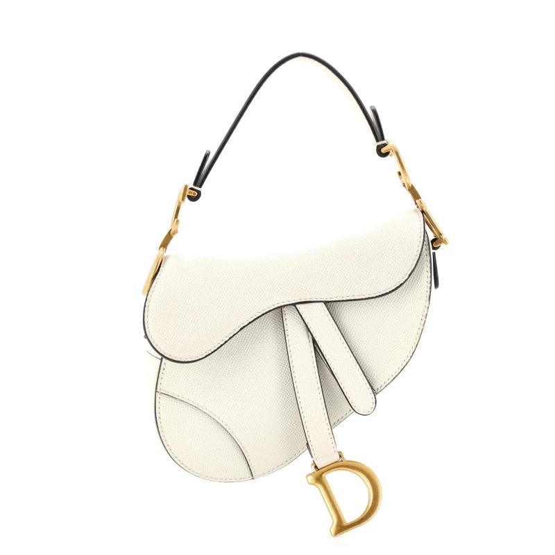Christian Dior Saddle Handbag Leather Mini: Condition: Pre-owned - Good,Brand: Christian Dior,Exterior Material: Leather,Style: Shoulder Bags,Exterior Color: White,Department: Women,Size: Mini