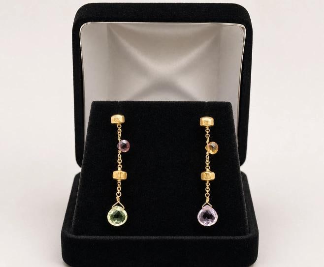 Marco Bicego Paradise Multi-Gemstone Single Strand Earrings 18k Yellow Gold - 2