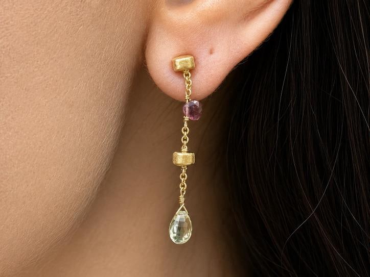 Marco Bicego Paradise Multi-Gemstone Single Strand Earrings 18k Yellow Gold - 6