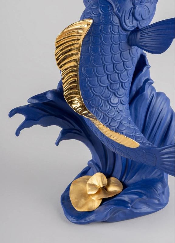 NEW LLADRO LIMITED ED. BLUE-GOLD KOI SCULPTURE #9579 BRAND NIB LARGE RARE - 4