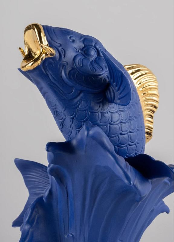 NEW LLADRO LIMITED ED. BLUE-GOLD KOI SCULPTURE #9579 BRAND NIB LARGE RARE - 5