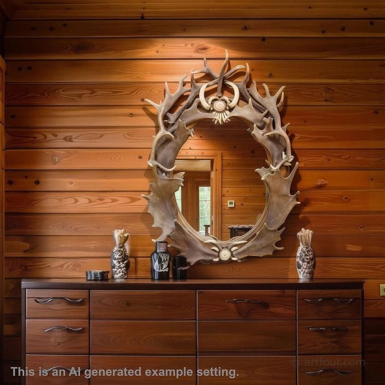 Antique Black Forest Mirror with Antler Arrangement ca. 1920s - 2