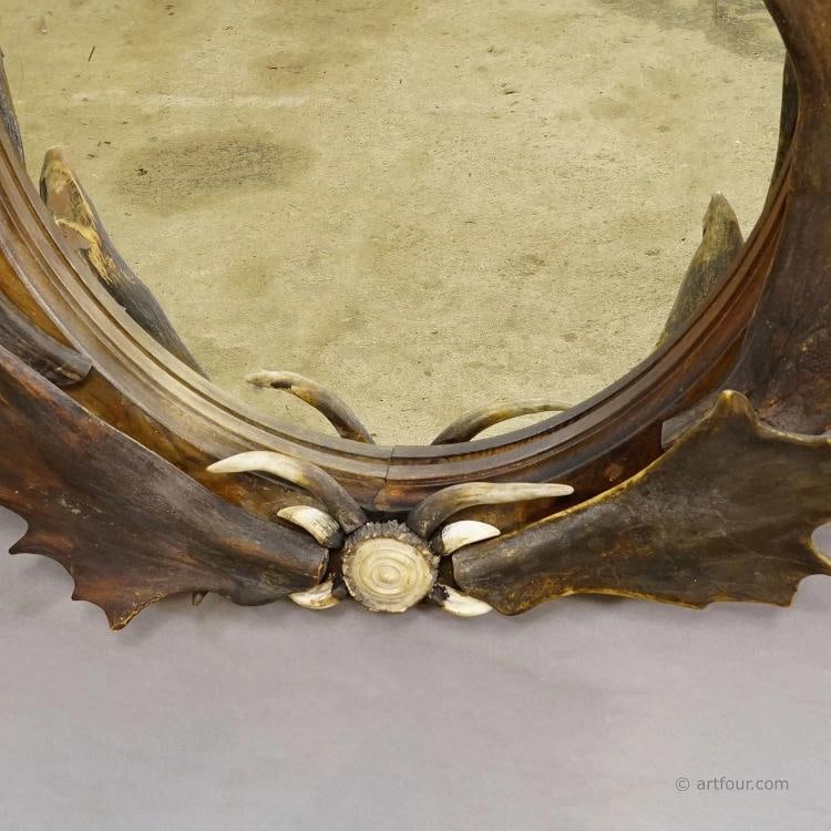 Antique Black Forest Mirror with Antler Arrangement ca. 1920s - 7