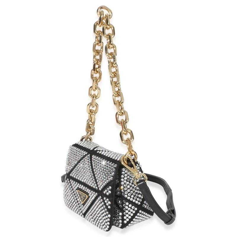 Prada Black Satin Crystal Mini Chain Shoulder Bag - 2