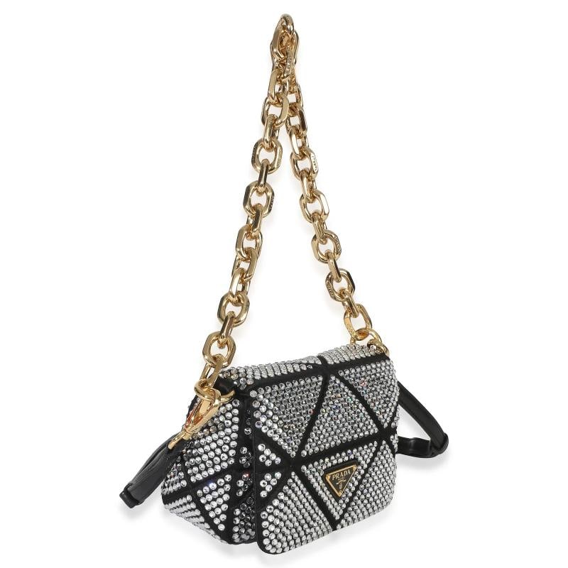 Prada Black Satin Crystal Mini Chain Shoulder Bag - 3