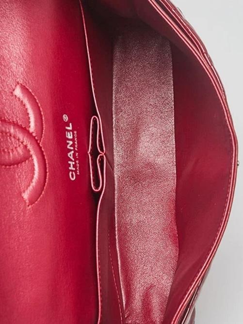 Chanel Red Quilted Patent Leather Classic Medium Double Flap Bag - 11