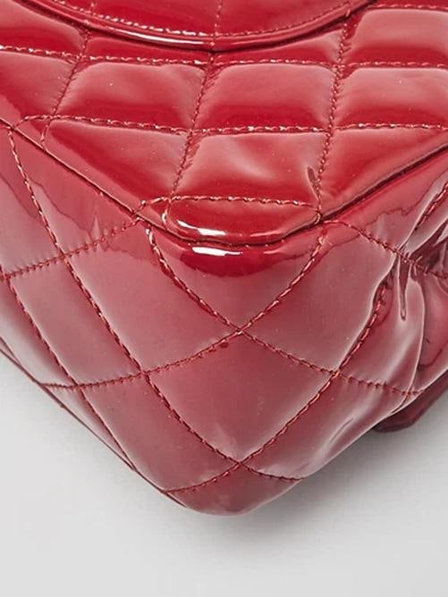 Chanel Red Quilted Patent Leather Classic Medium Double Flap Bag - 4