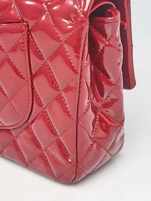 Chanel Red Quilted Patent Leather Classic Medium Double Flap Bag - 5