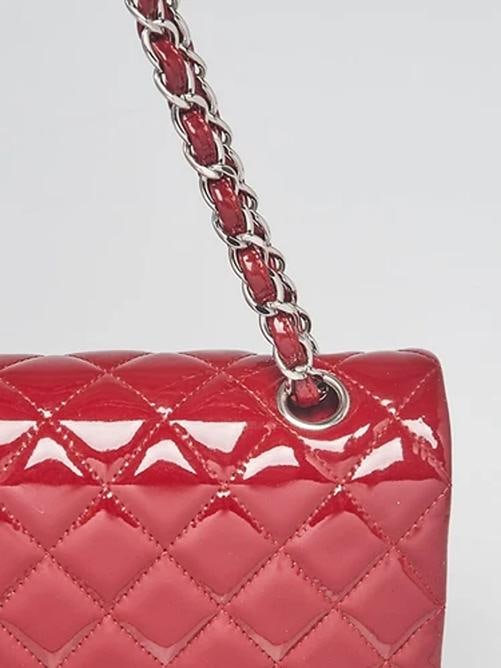 Chanel Red Quilted Patent Leather Classic Medium Double Flap Bag - 7