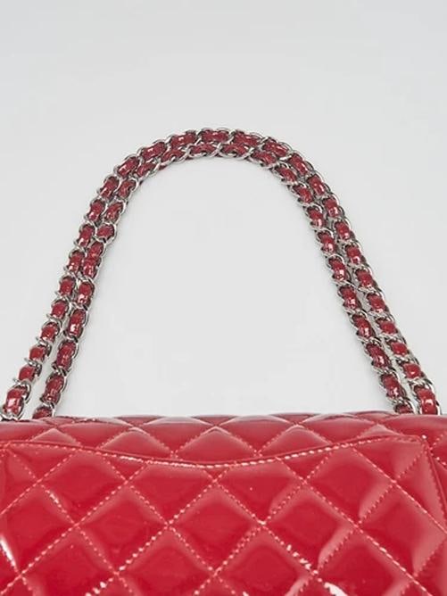 Chanel Red Quilted Patent Leather Classic Medium Double Flap Bag - 8