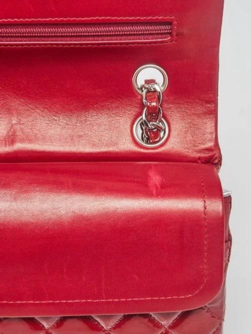 Chanel Red Quilted Patent Leather Classic Medium Double Flap Bag - 9