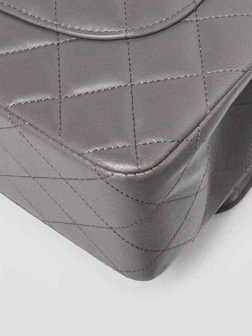 Chanel Grey Quilted Lambskin Leather Classic Jumbo Double Flap Bag - 4