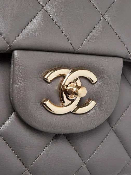 Chanel Grey Quilted Lambskin Leather Classic Jumbo Double Flap Bag - 5