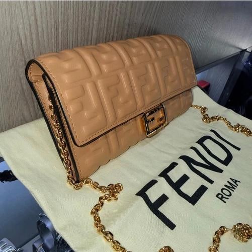 Fendi Continential Wallet on Chain tan leather - 3
