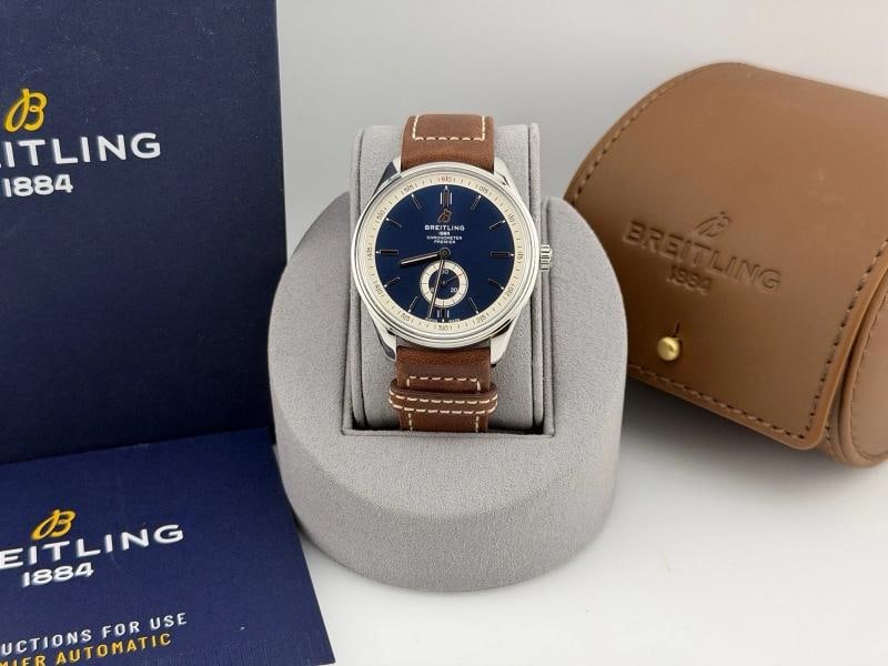 Breitling Premier Automatic A37340 40mm Blue Dial Stainless Steel Box Booklet - 2