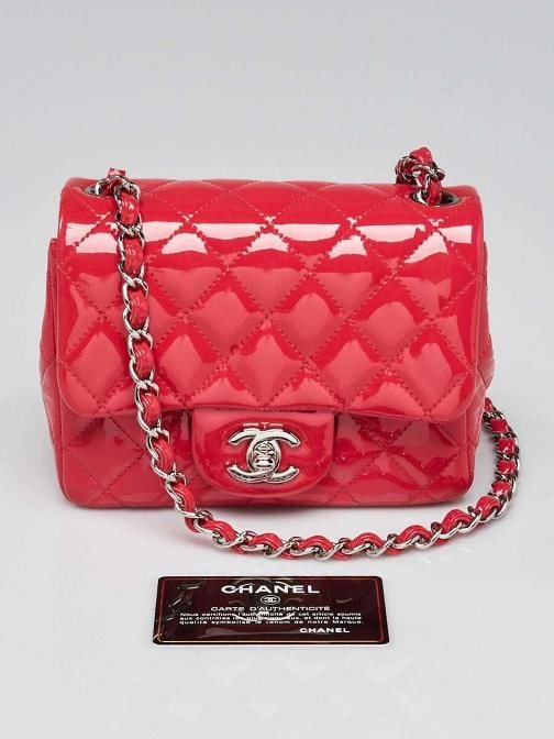 Chanel Pink Quilted Patent Leather Classic Square Mini Flap Bag - 12