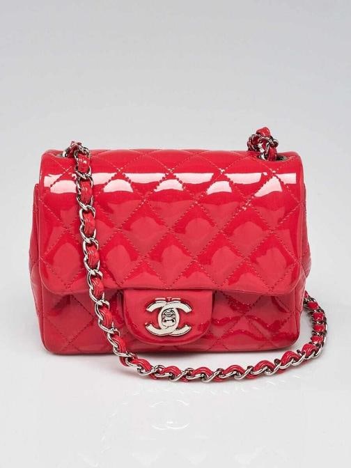 Chanel Pink Quilted Patent Leather Classic Square Mini Flap Bag: Condition: Pre-owned - Good,Brand: Chanel,Exterior Material: Patent Leather,Style: Crossbody Bags,Everyday Bags,Exterior Color: Pink,Department: Women,Country of Origin: Italy Description Go in style