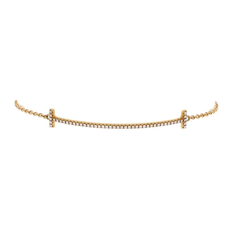 Tiffany & Co. T Smile Chain Bracelet 18K Yellow Gold with Diamonds Medium: Condition: Pre-owned - Good,Brand: Tiffany & Co.,Main Stone: Diamond,Metal: 18K Yellow Gold,Metal Purity: 18K,Style: Chain,Type: Bracelet,Color: Yellow Gold,Material: 18K Yellow Gold, Diamond