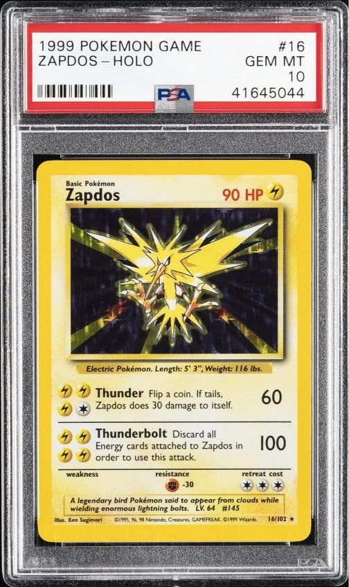 1999 POKEMON BASE SET UNLIMITED #16 ZAPDOS-HOLO PSA 10 (1 of 2)