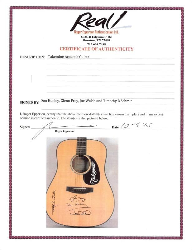The Eagles (4) Henley, Frey, Walsh & Schmit Signed Takamine Acoustic Guitar JSA - 7