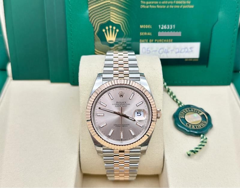 2025 Rolex Datejust 41 126331 Sundust 18K Rose Gold Steel Box Paper Stickers - 2