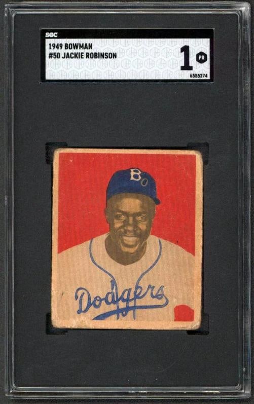 Dodgers Jackie Robinson 1949 Bowman #50 Rookie Card Graded 1 SGC Authentic: Sport: Baseball-MLB,Product: Box, Box & Case Breaks, Case, Coin, etopps (In-hand), Lot, Pack,,Original/Reprint: Original,Player: Jackie Robinson,Autograph Authentication: SGC Authentic,Team: Brooklyn