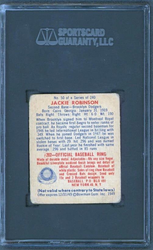 Dodgers Jackie Robinson 1949 Bowman #50 Rookie Card Graded 1 SGC Authentic - 2
