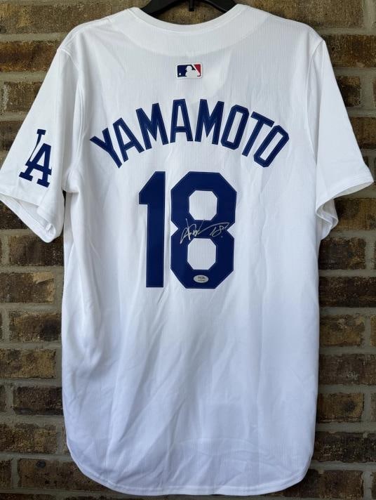 YOSHINOBU YAMAMOTO Autographed Signed Dodgers White Nike Baseball Jersey PSA/DNA (1 of 7)