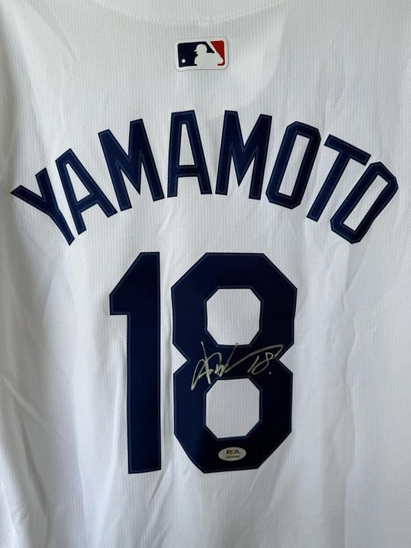 YOSHINOBU YAMAMOTO Autographed Signed Dodgers White Nike Baseball Jersey PSA/DNA - 2