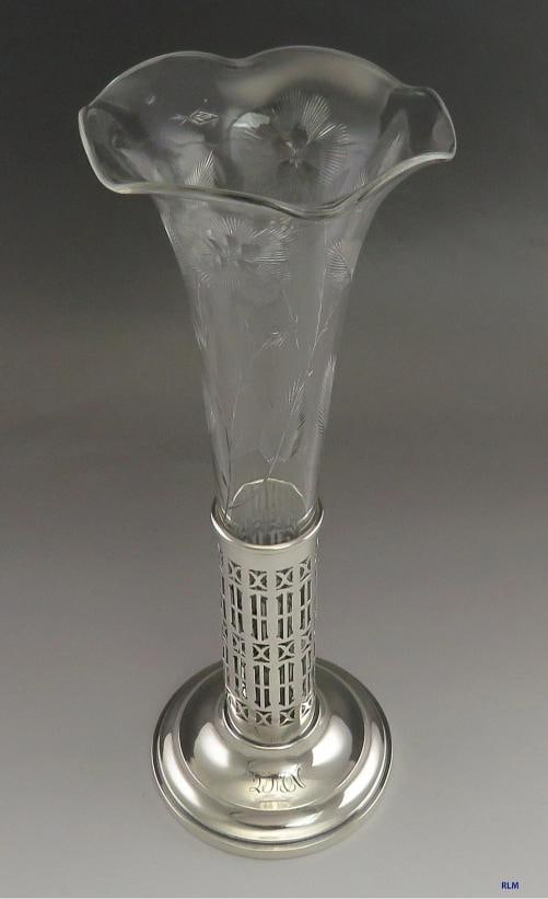 Antique c1900 Mauser Sterling Silver & American Brilliant Cut Glass Vase: Brand: Mauser,Style: American Brilliant Period,Age: 1880-1915,Composition: Sterling Silver/Glass,Maker: Mauser,Country of Origin: United States Antique c1900 Mauser Sterling Silver & American