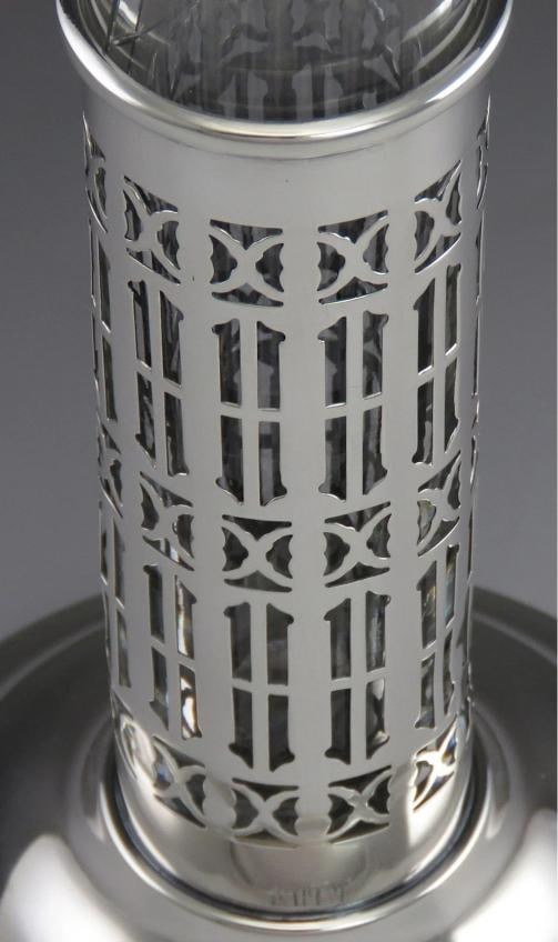 Antique c1900 Mauser Sterling Silver & American Brilliant Cut Glass Vase - 3