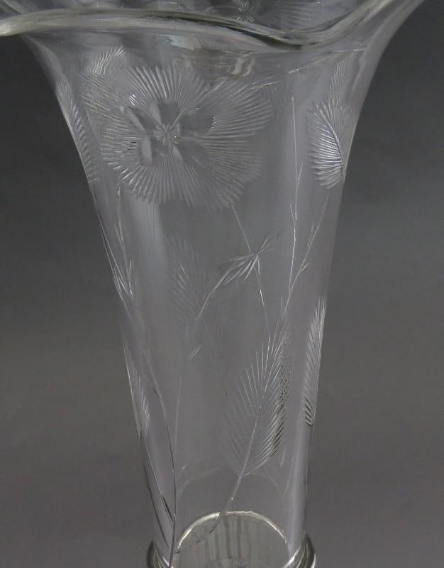 Antique c1900 Mauser Sterling Silver & American Brilliant Cut Glass Vase - 4