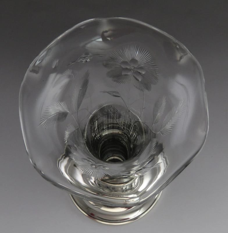 Antique c1900 Mauser Sterling Silver & American Brilliant Cut Glass Vase - 5