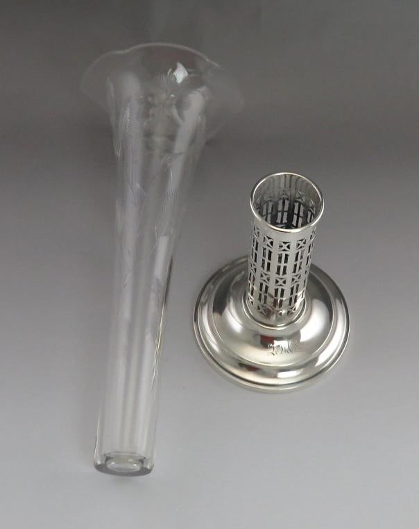 Antique c1900 Mauser Sterling Silver & American Brilliant Cut Glass Vase - 7