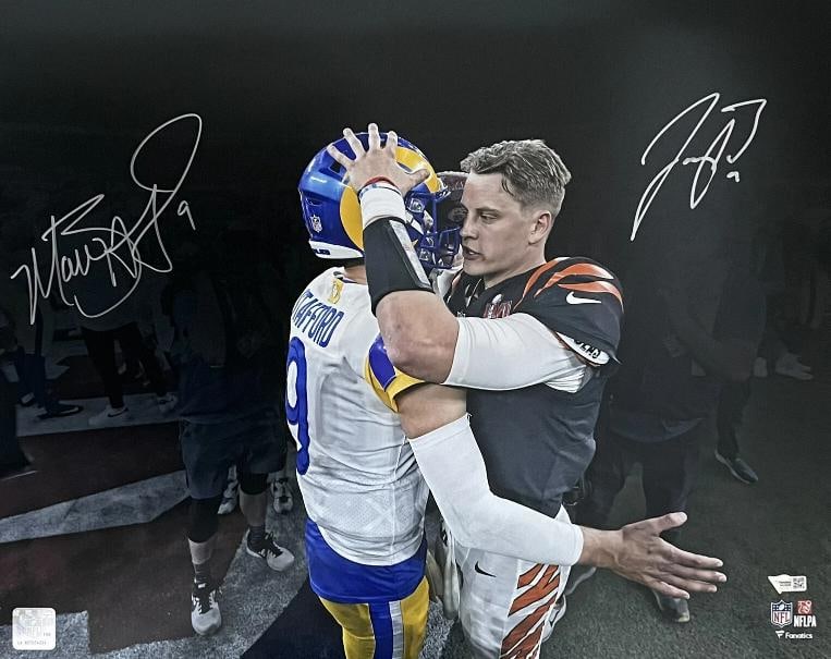 MATTHEW STAFFORD & JOE BURROW Signed Autographed 16x20 Football Photo FANATICS: Player: Matthew Stafford,Sport: Football-NFL,Autograph Authentication: Fanatics Authentic,Original/Reprint: Original,Product: Photo,Country of Origin: United States
