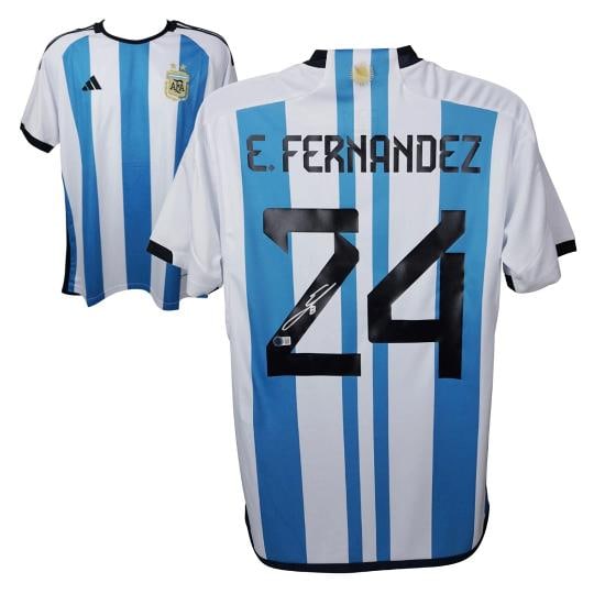 Enzo Fernandez Signed Argentina Soccer Jersey #24 with Beckett Witness: Sport: Soccer,Player: Enzo Fernandez,Signed: Yes,Autograph Authentication: Beckett Authentication Services (BAS),Product: Jersey,Team: Argentina