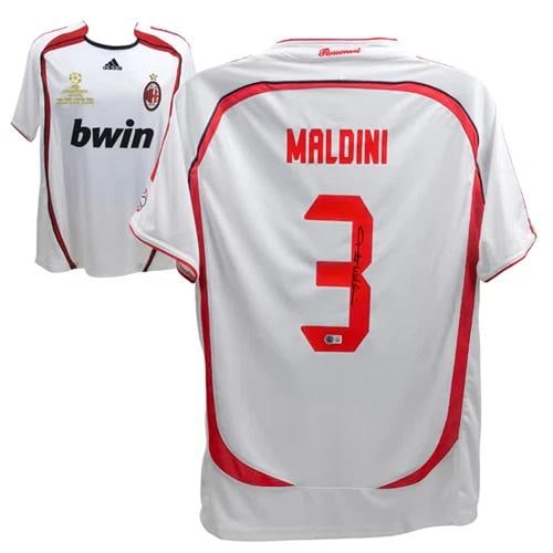 Paolo Maldini Signed AC Milan Away Soccer Jersey #3 with Beckett Witness: Player: Paolo Maldini,Sport: Soccer,Signed: Yes,Autograph Authentication: Beckett Authentication Services (BAS),Product: Jersey,Team: AC Milan